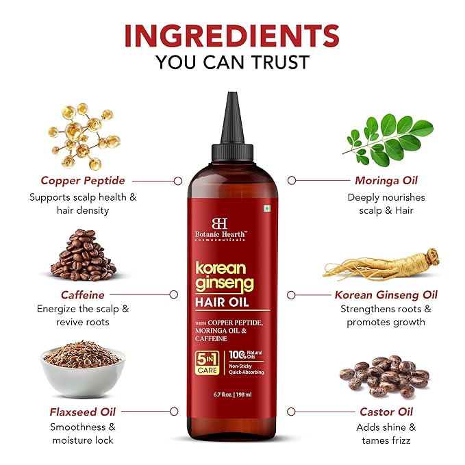 Botanic Hearth Hair Oil for Hair Growth & Home Hair Perm Kit | Strengthening Dry, Frizzy, Damaged Hair & Scalp Treatment | Korean Ginseng Hair Oil – 6.7 Fl Oz
