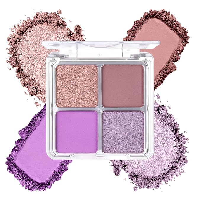 4 Colors Smoky Purple Eyeshadow Makeup Palette Makeup, Blendable Long-lasting Matte Shimmer Eyeshadow Palette Eye Makeup Kit for Women Girls, paleta de sombras de ojos #4