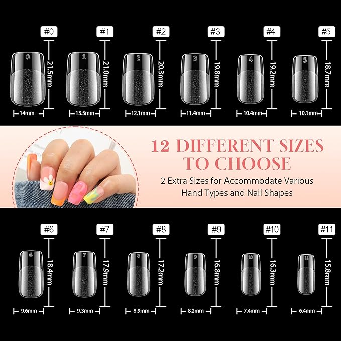 UNA GELLA Short Square Gel Nail Tips: 312pcs Square Fake Nails Pre-file Soft Gel Nails Tips for Full Cover Acrylic Nails False Nails12 Sizes Press on Nails for Nail Extensions Home DIY Salon