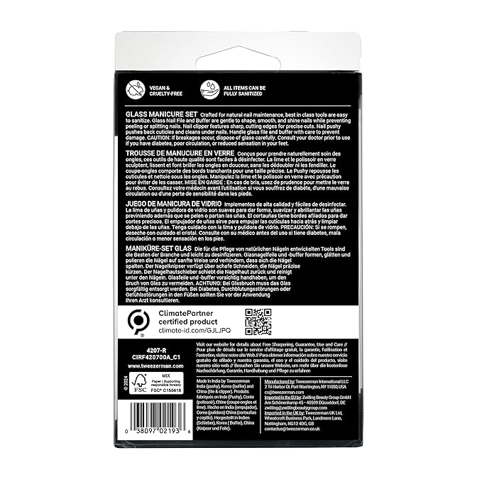 Tweezerman Glass Manicure Set Includes Nail Clipper, Cuticle Pusher, Glass Nail File, and Glass Nail Buffer