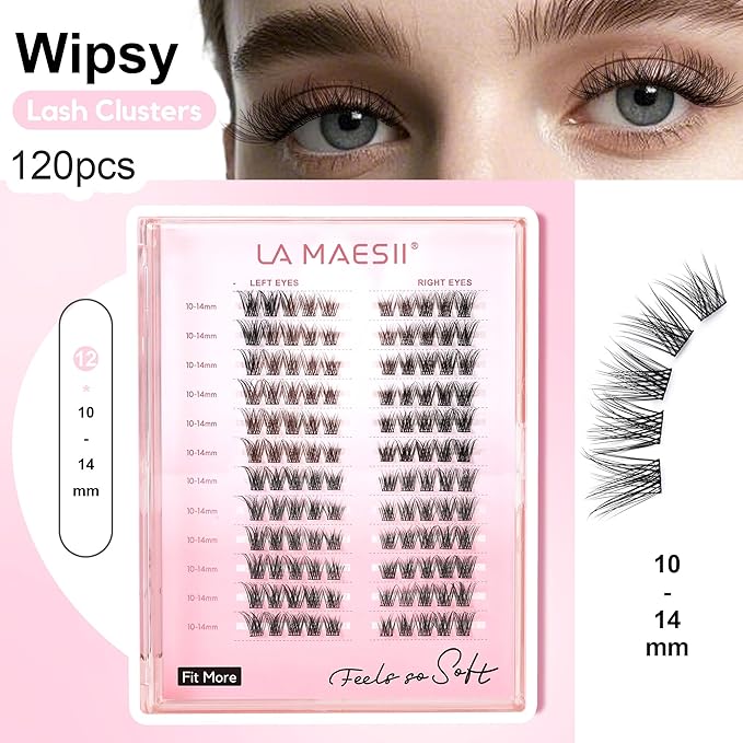 120Pcs Lash Clusters, Cat Eye Natural Eyelash Clusters, C Curl 10-14mm Individual Lashes Eyelash Extension,Large Tray(PL39)