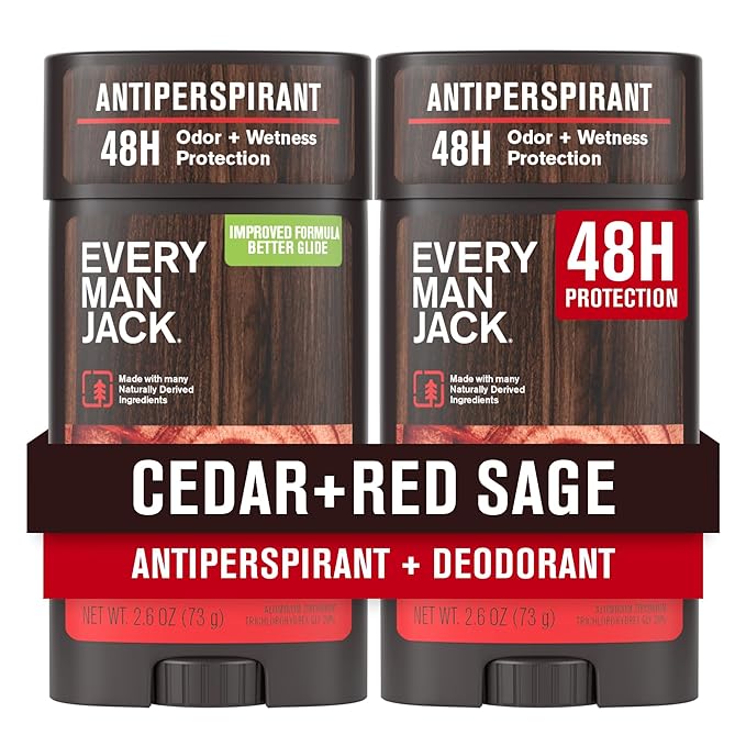 Every Man Jack Men’s Cedar + Red Sage Antiperspirant Deodorant – New & Improved Formula – 48-Hour Odor & Sweat Defense– 2.6 oz (2 Pack)