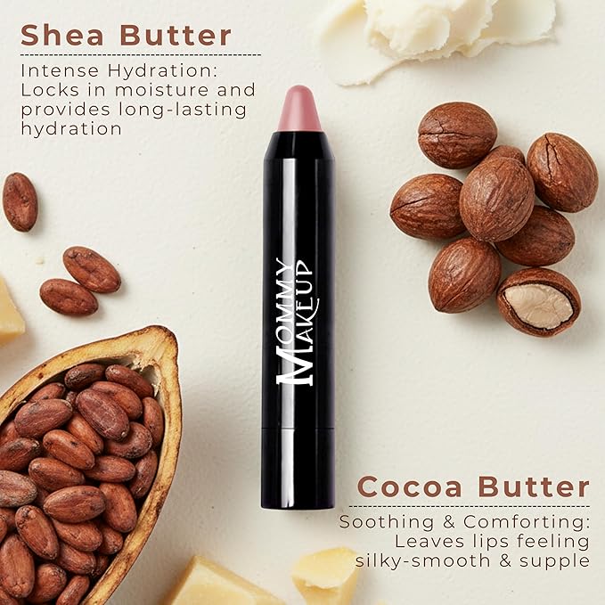 Mommy Makeup Triple Sticks Lipstick, Cream Blush & Treatment All-In-One with Shea & Cocoa Butter - Soft & Creamy Moisturizing Lip Crayon For Lips & Cheeks (Pink-a-boo)