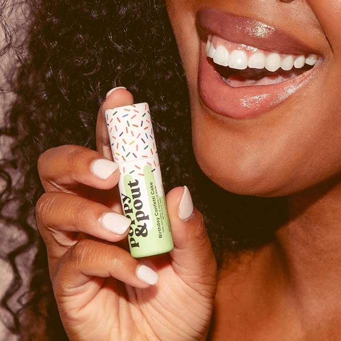 Poppy & Pout Birthday Cake Jumbo Lip Balm | All Natural Lip Balms & Moisturizers | Hydrates with Beeswax, Vitamin E, Organic Coconut Oil | Cruelty-Free | Lip Balm in Recyclable Cardboard Tube (Green)
