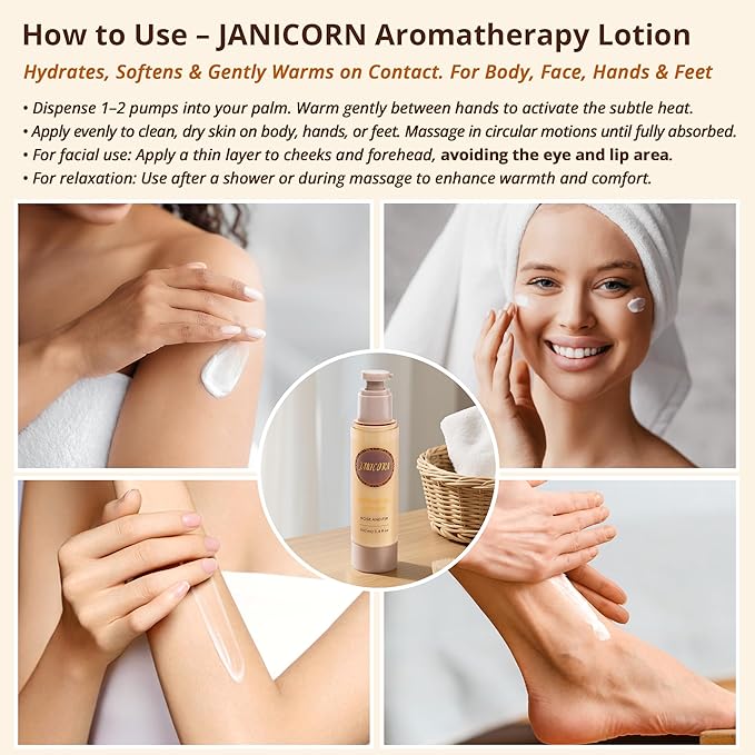 JANICORN Sandalwood & Bergamot Aromatherapy Body & Massage Lotion – Lightweight, Hydrating Moisture with a Woody-Citrus Essential Oil Aroma for a Refreshing Self-Care Experience, 3.4 fl oz / 100 ml