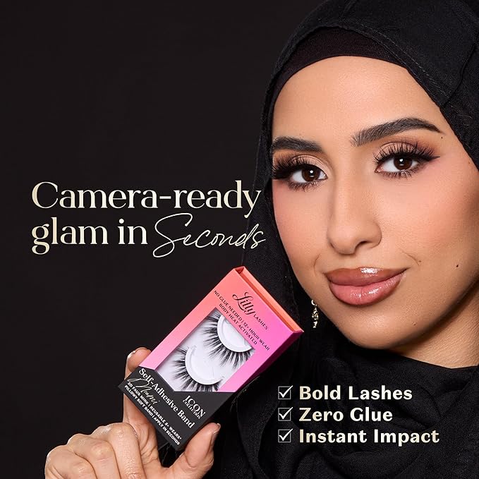 Lilly Lashes Self Adhesive Band 3D Faux Mink Eyelashes, No Lash Glue Needed, Body Heat Activated Press on Lashes, Reusable Self Adhesive Eyelashes Up to 5x, Easy to Apply & Remove (Miami)