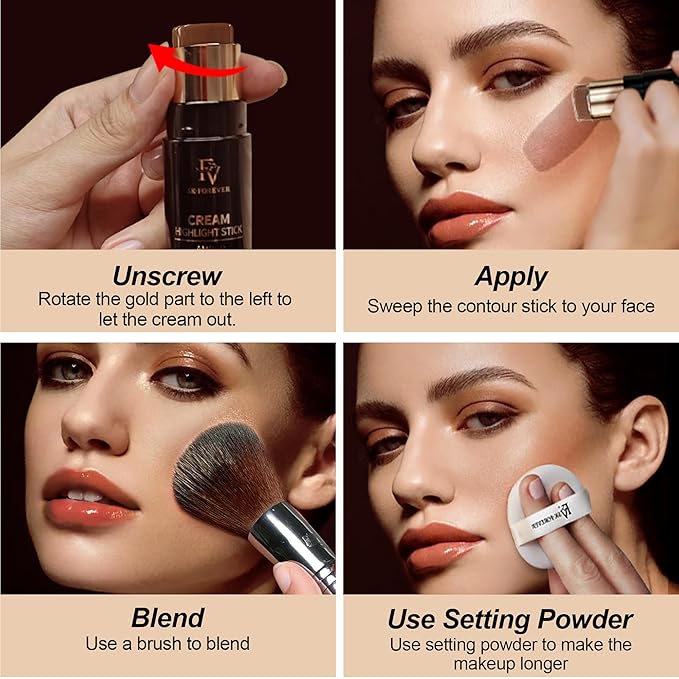 FV Contour and Highlighter Stick Set - Creamy, Highly Pigmented & Blendable for a Sculpted, Natural Glow, Waterproof & Long-Lasting Finish, Perfect for On-The-Go Makeup, 02 Mocha & 03 Champagne