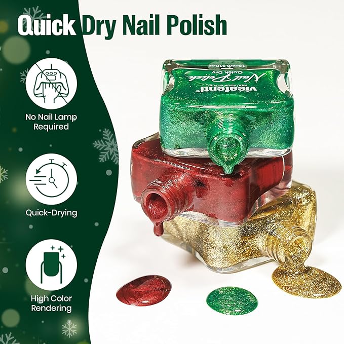 Nail Polish Glitter Green 15ml, Quick Drying Nail Polish Regular Lacquer Aurora Long-Lasting Air Dry Long-Lasting Oil-Base Manicure DIY Salon for Ladies