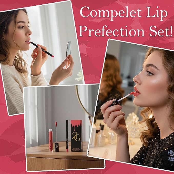 Rougine Liquid Lipstick & Lip Liner Set for Women – Smooth Matte Boujee Shade, Long-Lasting Waterproof Lipstick, Smudge-Resistant Lip Makeup, Soft Glide Liner – Vitamin E & Shea Butter