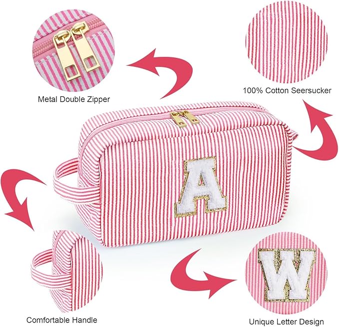 YOOLIFE Initial Cosmetic Bag for Women - Monogram Cute Makeup Bag Cosmetic Case Toiletry Pouch for Women Her Best Friend Sister Teacher, Personalized Birthday Gifts for Women, Pink P