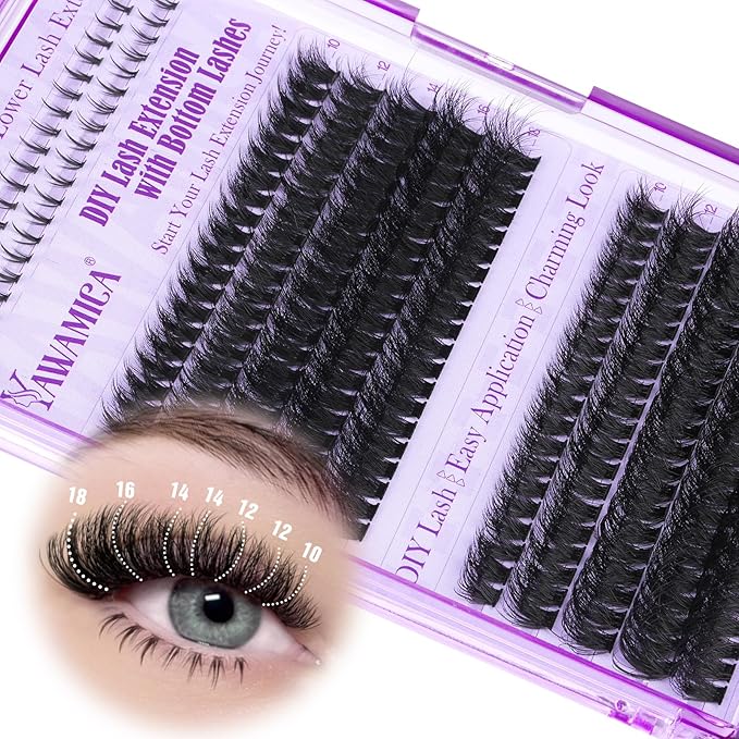 Yawamica Lash Clusters Kit DIY Lash Extension Kit with Bottom Lashes Fluffier Wispy Cluster Eyelash Extension 10-18MM 60D+80D Individual Lashes Kit with Lash Bond and Seal and Applicator for Beginners