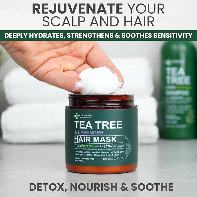 Tea Tree Oil Hair Mask for Dry Hair & Scalp, Deep Conditioning Hair Mask for Damaged Hair Treatment with Biotin & Argan Oil, Itchy Scalp Relief, Natural Hydrating Hair Mask for Men & Women | Tea Tree Hair Mask