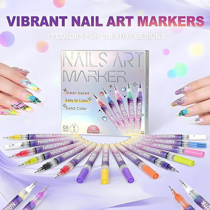 12 Colors Nails Art Pens Set,Nails Art Markers for Kids,Nails Art Markers Polish Pen for 3D Nails Art,DIY Nails Art Marker Drawing Painting Liner Pen,Portable Nails Art Tools (C-3 Sets)