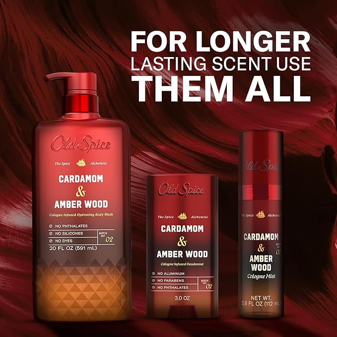 Old Spice Aluminum Free Deodorant for Men, The Spice Alchemist Collection, 24/7 Cologne Infused Scent, No Trade Off Formula, Free of Parabens & Phthalates, Cardamom + Amber Wood Scent, 3.0 oz