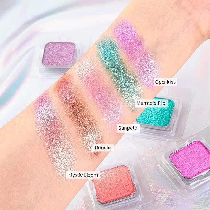 Duochrome Single Chameleon Eyeshadow Yellow-Pink, Pressed Powder, Square Pan, Fits Magnetic Palettes, High Pigment, Smudge-Proof, Smooth Blend, All-Day Wear (Sunpetal)