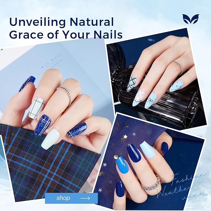 Morovan Blue Nail Polish Set: Glitter Light Royal Navy Blue Nail Polish Pack Shimmer Quick Air Dry Baby Sky Icy Klein Cobalt Mini Toe Bulk DIY Art Salon Summer Gift for Women