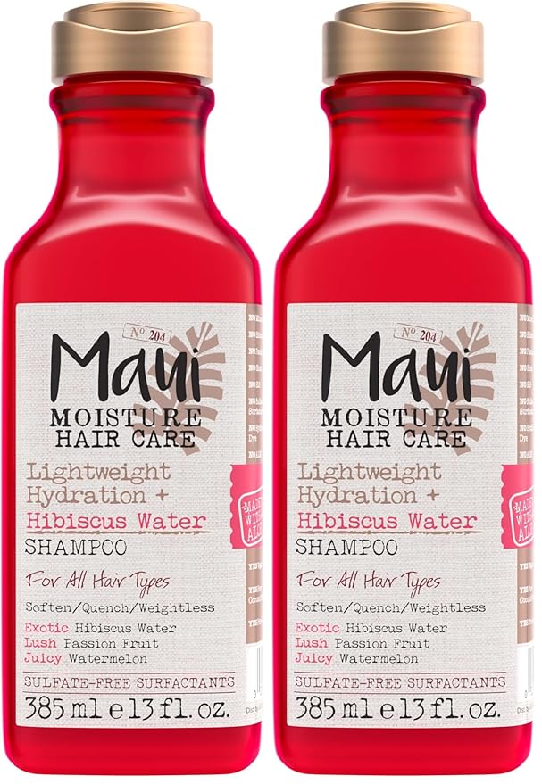 Maui Moisture Lightweight Hydration + Hibiscus Water Shampoo, Moisturizing Aloe Vera Shampoo Softens Curly Hair, Vegan & Sulfate-Free Surfactants, 13 Fl Oz (Pack of 2)