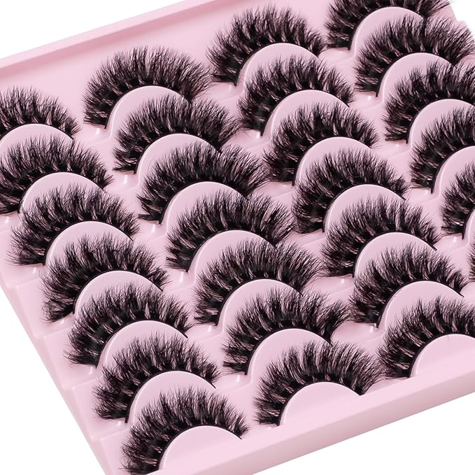 Fluffy Mink Lashes 8D Cat Eye Lashes Short Stirps Lash Volume False Eyelashes 14 Pairs D Curl Dramatic Soft Eyelash That Look Like Extensions