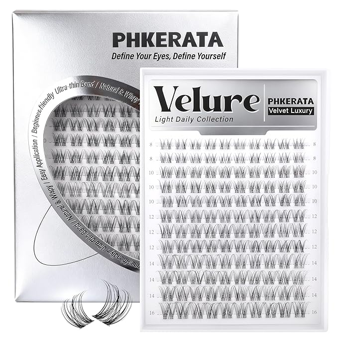 Velure Lash Clusters Natural Cluster Eyelash Extensions Wispy Individual Lashes Clusters DIY Ultra-Light Lash Extensions Soft C Curly Eye Lashes with Invisible Thin Band, 8-16mm, 120Pcs