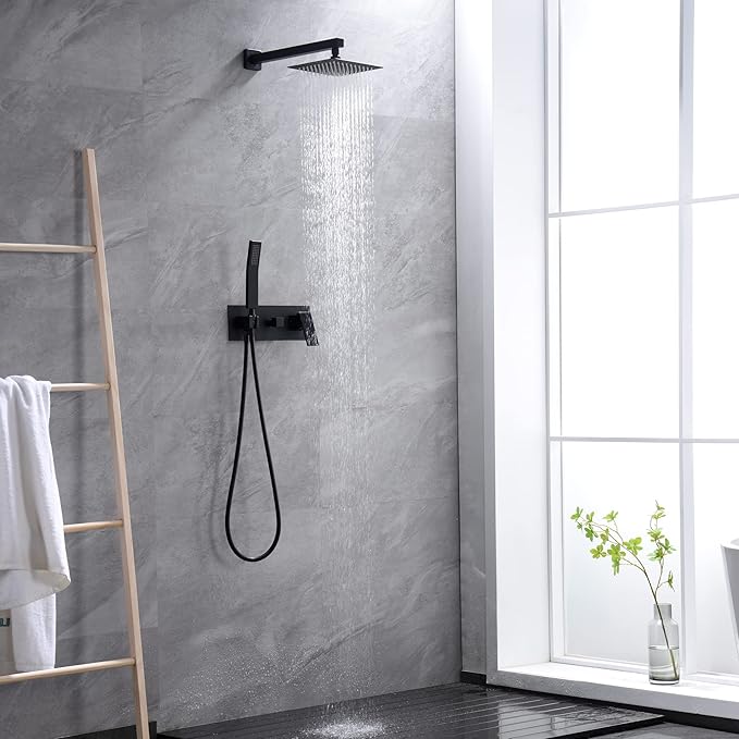 SUMERAIN Matte Black Rain Shower System with Handheld Shower, Pressure Balancing Shower Mixer Valve