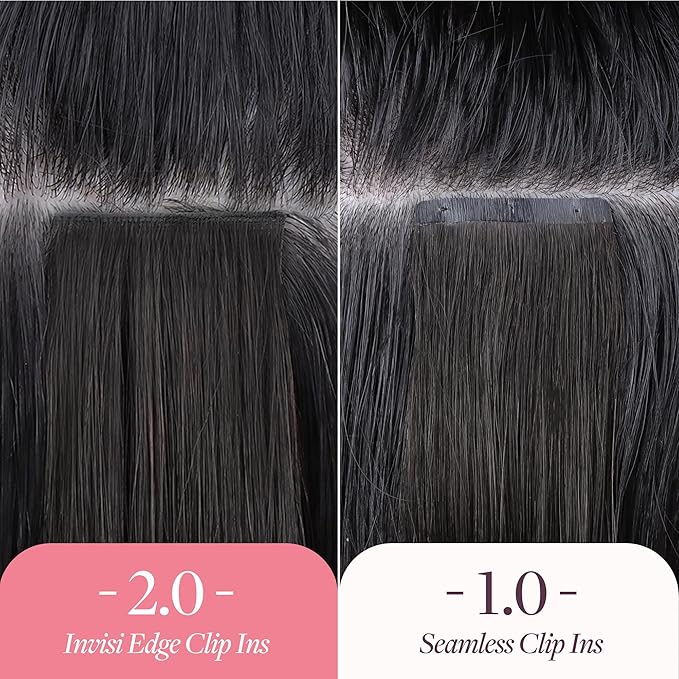 GOO GOO Invisi Edge Clip in Hair Extensions 24inch 150g 7Pcs Injected Seamless PU Clip in Hair Extensions, Virgin Real Human Hair, #2 Dark Brown