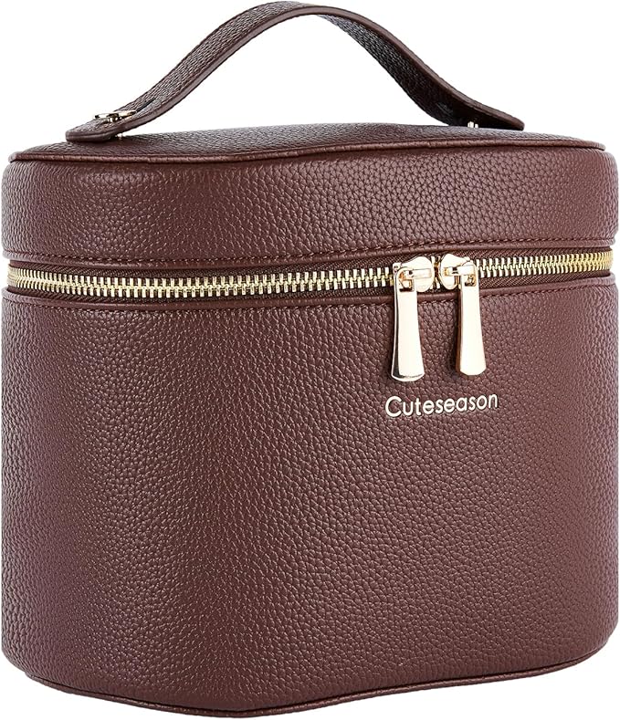 Cuteseason Makeup Bag, Toiletry Bag with Removable Zippered Inner Pocket, Portable Cosmetic Bag, Makeup Organizer for Woman Case (Brown)