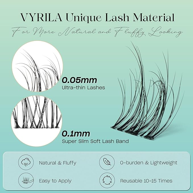 Lash Clusters 0.05mm Individual Lashes, 3D Wispy Lashes Clusters, 0.1mm Super Thin Band Resuable Natural Lashes,D Curl Faux Mink Lashes,120pcs Lash Extension (Green Charm-D-0.05-8-16mix)