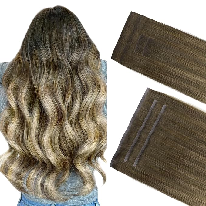 GOO GOO Invisi Edge Clip in Hair Extensions Set, 16inch 120g, 4pcs Injected Seamless PU Clip ins and 3pcs Classical PU Clip insn Real Human Hair, #(T3/8) P(T3/613)