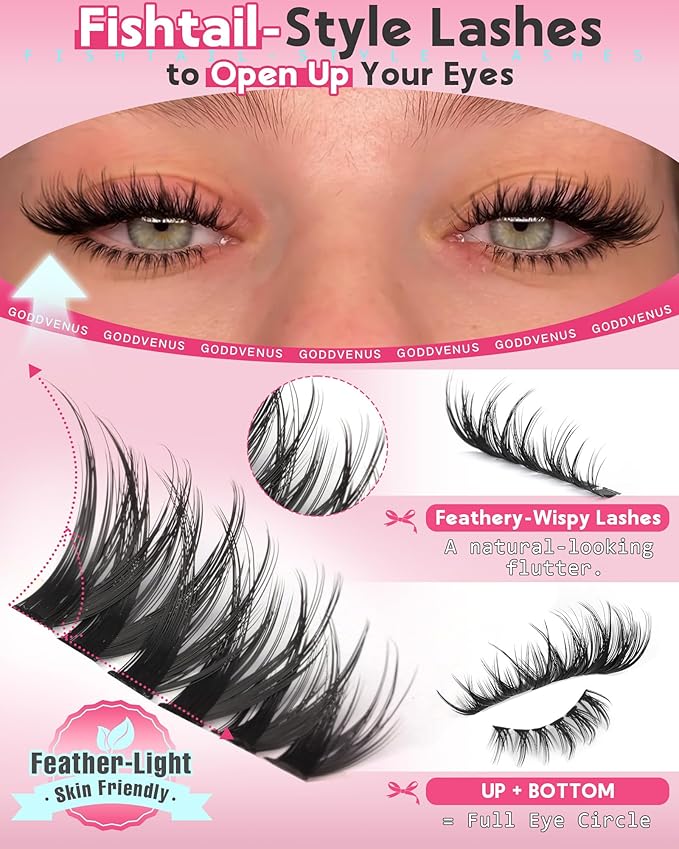 Wispy Eye Lash Clusters Kit Natural Cluster Eyelash Extensions Kit False Eyelash Clusters Fluffy DIY Individual Lash Extensions Kit C Curl