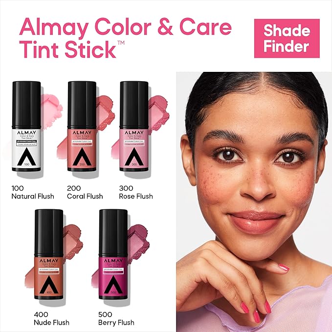 Almay Lip and Cheek Tint, Color & Care Tint Stick, Multi-Use Moisturizing Blush and Lip Color, Dewy Finish, 100 Natural Flush, 0.25 oz