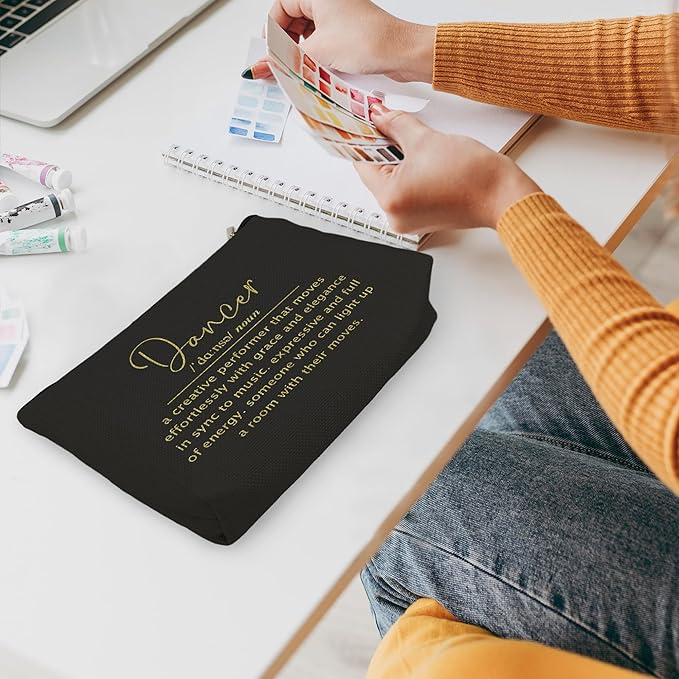 huester Dancer Gifts Makeup Bag, Dance Teacher Gifts, Dance Gifts for Girls, Dance Makeup Bag, Black Dancer Cosmetic Bags Travel Makeup Pouch for Purse Dancers Dance Women Girls