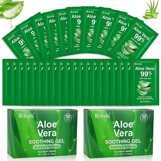 Erinde 60 Pack Aloe Vera Gel for Face, Hair & Body, 99% Pure Aloe Vera Gel for Sunburn Relief, After Sun Skin Care Relief, Skin Care Bulk Soothing Hydrating Aloe Gel Travel Size for All Skin Types