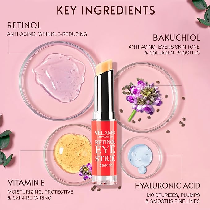 VELAMO ADVANCED Retinol Eye Stick: Renewing & Firming Under Eye Balm for Dark Circles, Puffiness, Fine Lines & Wrinkles - Travel Essentials, Portable & Perfect for On-the-go Use, 0.1 OZ/3g