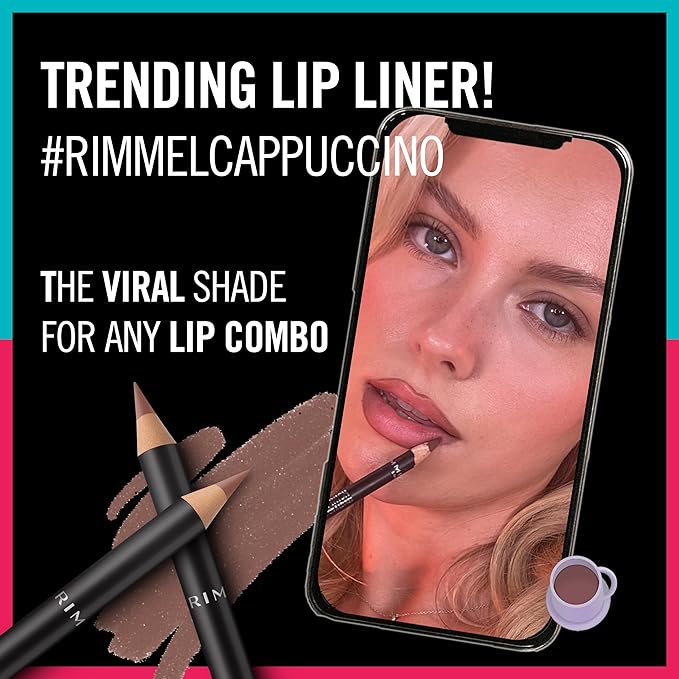 Rimmel Lasting Finish 8HR Soft Lip Liner Pencil - Vibrant, Blendable Formula to Lock Lipstick in Place for 8 Hours - 195 Sunset Pink, .04oz