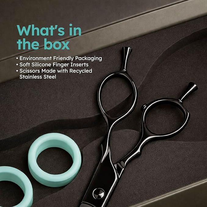 6" Professional Hair Scissors – Barber Shears Made with Titanium-Black VG-10 Steel, 3× Wear & Rust Resistance, Ergonomic Offset Handle and Convex Blade, Anti-Glare Matte Finish | K9 Shears