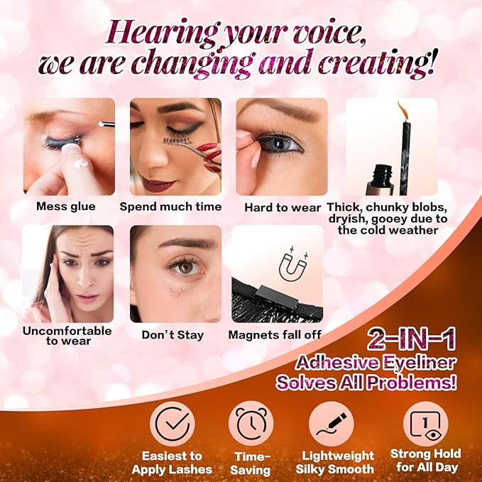 JIMIRE 2-in-1 Eyeliner Instead of Glue, Magic Eyeliner | Extra Strong Hold for False Eyelashes | No Magnet & No Glue Needed | Only for 20’s to Apply Lashes