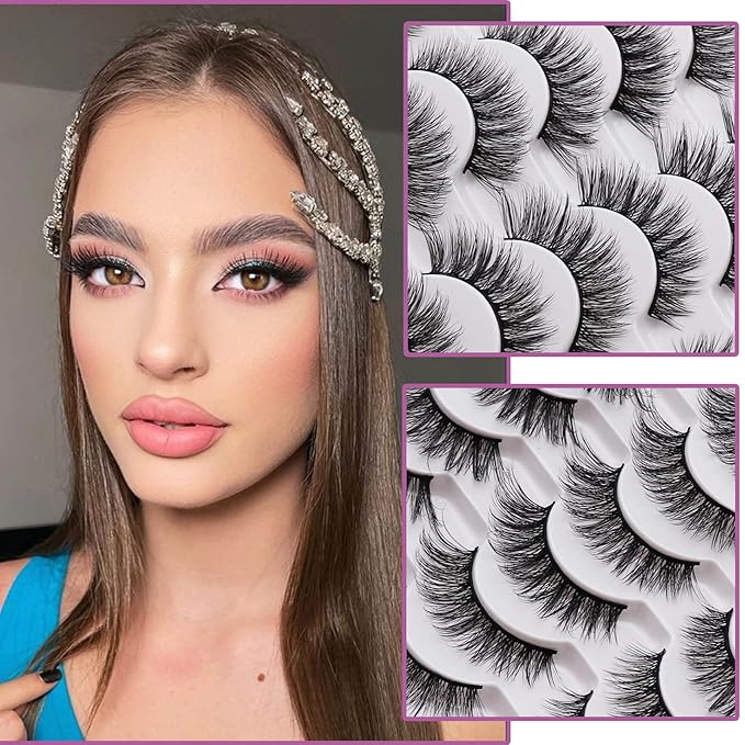 Losha Eyelashes Natural Look Faux Mink Lashes Pack Handmade Wispy False Eyelashes 14 Pairs Cat Eye Lashes (Y52)