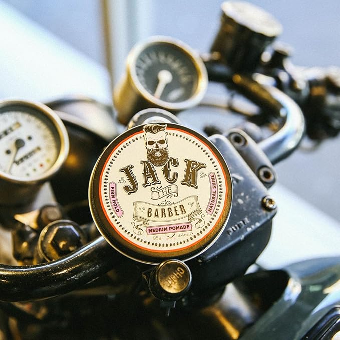 Jack the Barber - Medium Pomade for Hair Styling, Enhances Hair Thickness, Water Soluble No Flaking, Firm Hold, Ideal for Short to Medium Hair Length Styles, 3.4oz