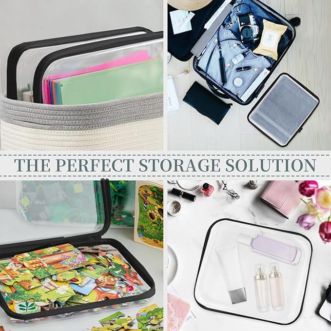 YOPCDJ 3 Pack Clear Hard Shell Zipper Case, Clear Zipper Pouches Waterproof Makeup Organizer & Travel Toiletry Bag, Plastic Pouch for Travel Office Storage, Black Large Size