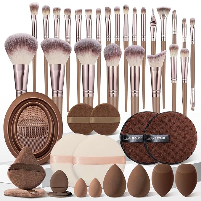 HGHDBT 42Pcs Brown Makeup Brushes Set Professional Makeup Kit Multi-functional Makeup Tool Set with Facial Makeup Accessories, Foundation Makeup Brush Kit Eye and Face Make up Brushes & Tools