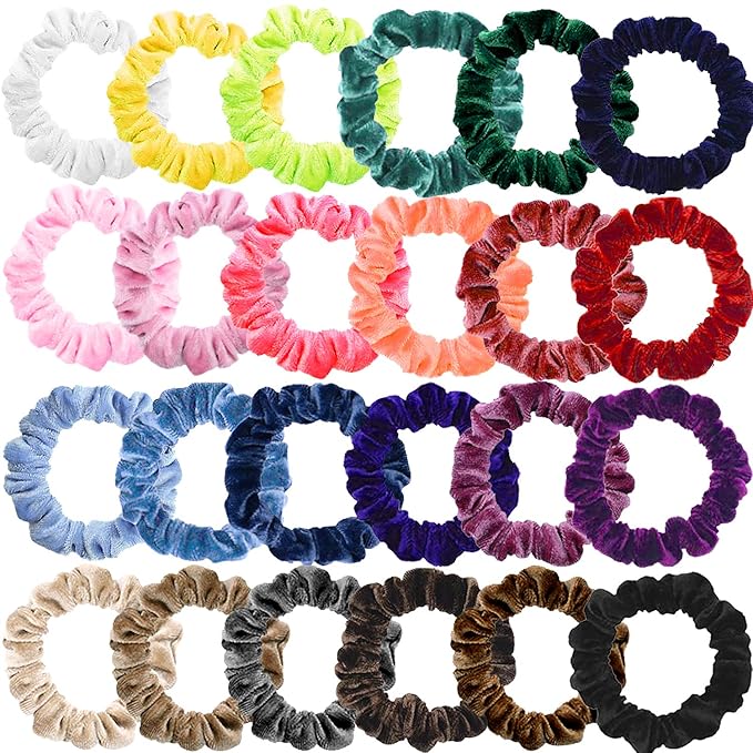 Small Funtopia Velvet Scrunchies, 24 Pcs Colorful Hair Ties for Thick and Thin Hair, Soft Mini Elastic Ponytail Holders and Rubber Bands Hair Accessories for Women and Girls