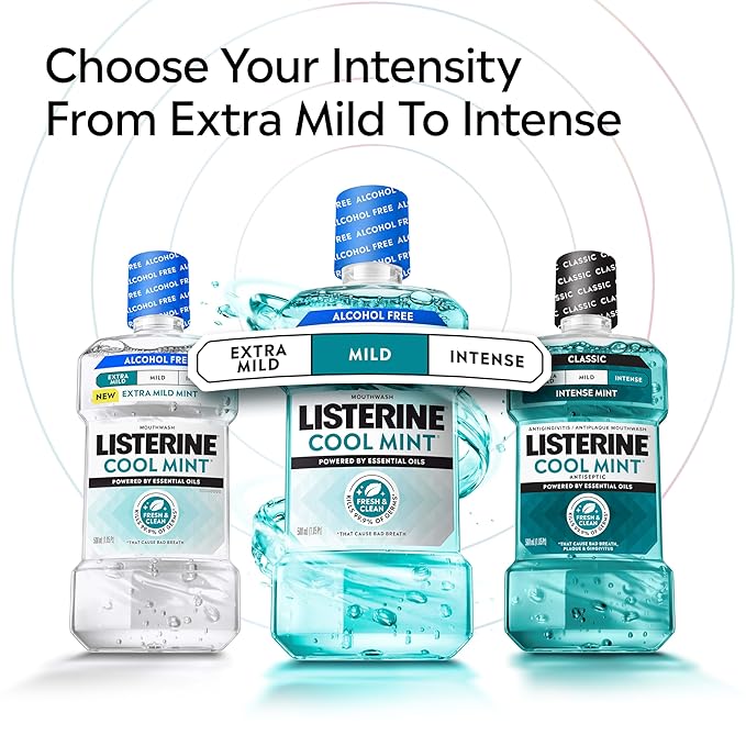 Listerine Cool Mint Alcohol-Free Mild Mouthwash, Oral Rinse Kills 99.9% of Germs That Cause Bad Breath, Less Intense Taste, Mild Mint Flavor, 1.5 L