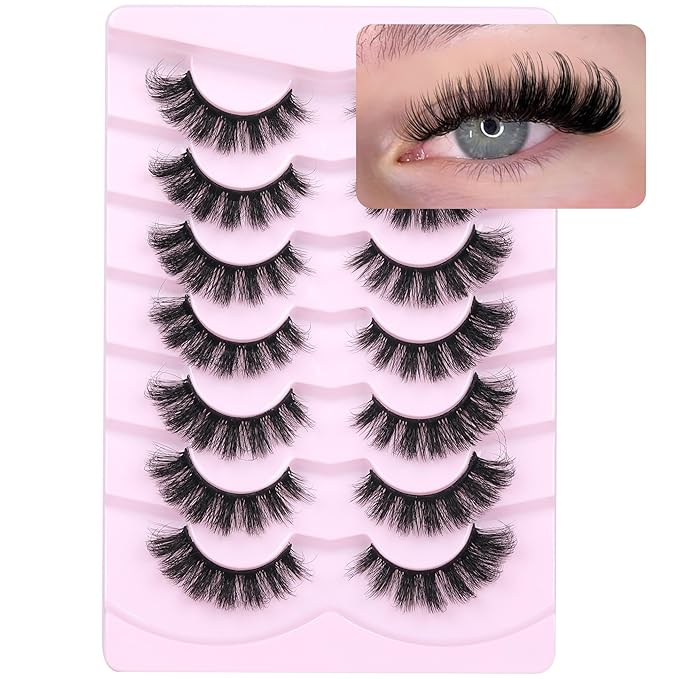 Mink Lashes Flutter Volume False Eyelashes Wispy Strip Fake Eyelashes Cat Eye Lashes Thick 20MM Long False Lashes 7 Pairs Pack Natural Look