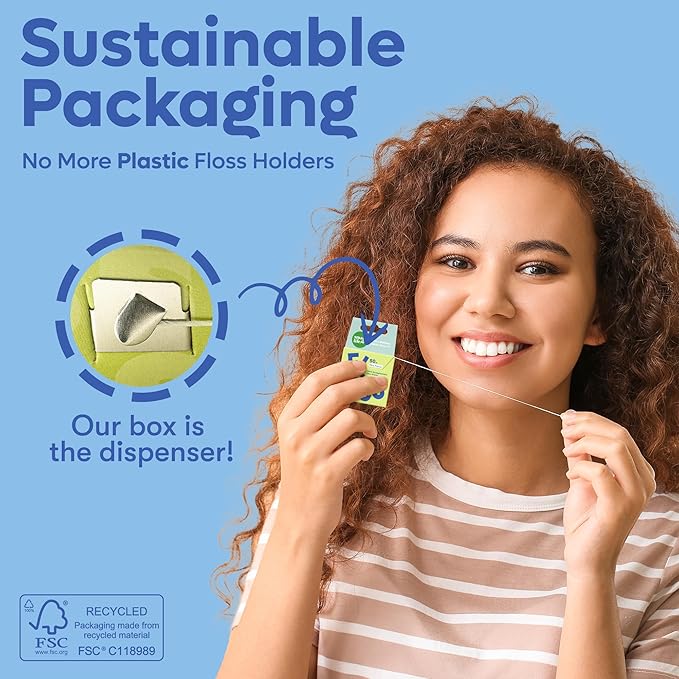 Vegan Bamboo Silk Floss - Pure Plastic Free Woven Dental Floss Thread | Zero Waste Eco-Friendly Oral Care | Natural PFA Free String for Adults & Kids Tight Teeth | Soft Easy Glide - Unflavored 55yds
