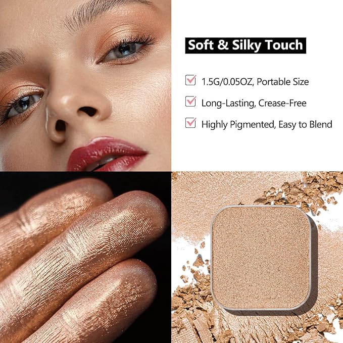 3-Color Magnetic Single Eyeshadow Set – Ivory, Champagne & Cool Brown, Matte & Shimmer, Highly Pigmented, Long-Lasting, Refill Pans, No Case, for Custom Magnetic Palettes