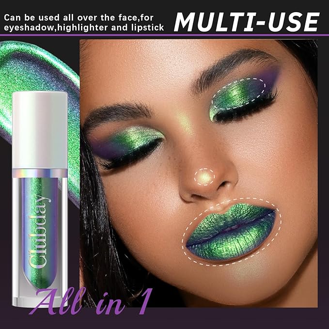 Noerrors Liquid Chameleon Eyeshadow,Metallic Green Multichrome Color Shifting Eyeshadows,Multi-Dimensional Eye Looks,Rich Color Long-lasting Holographic Glitter Makeup,Eye Topper for Party & Holiday