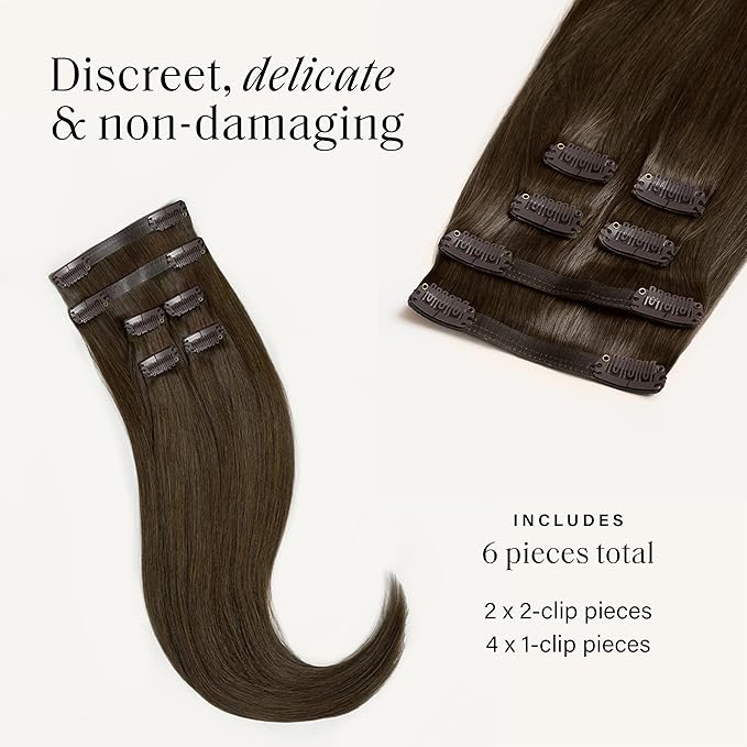 Luxy 100% Remy Human Hair Extensions for Thin Hair Thinning Hair Fill-Ins – 6 Seamless Wefts Multi-Dimensional Color Blend - Natural-Looking Volume & Coverage 50 grams 12" Medium Natural Brown