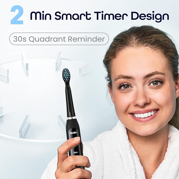 7AM2M Sonic Electric Toothbrush for Adults High Power Rechargeable Toothbrushes with 6 Brush Heads,5 Adjustable Modes, Built-in 2-Minute Smart Timer,3 Hours Fast Charge for 45Days Matte Black
