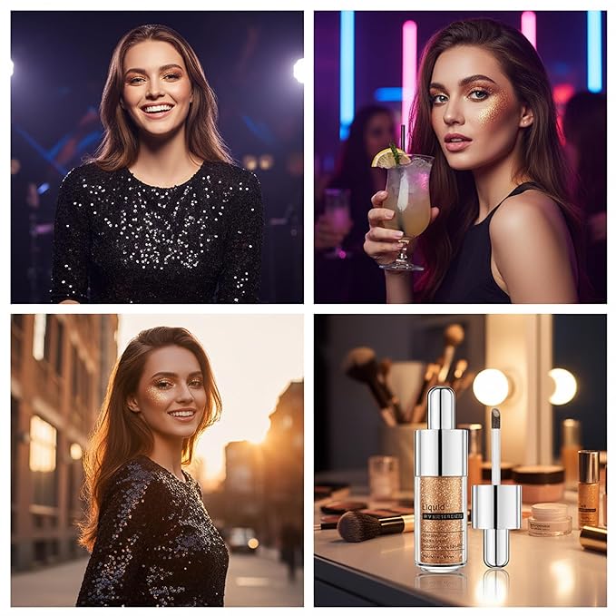 Champagne Gold Shimmer Liquid Eyeshadow, Longwear Waterproof Eye Shadow Cream,Buildable Highly Pigmented Blendable Eye Makeup,Vegan Cruelty-Free Paraben-Free for Older Women Stage makeup 03#
