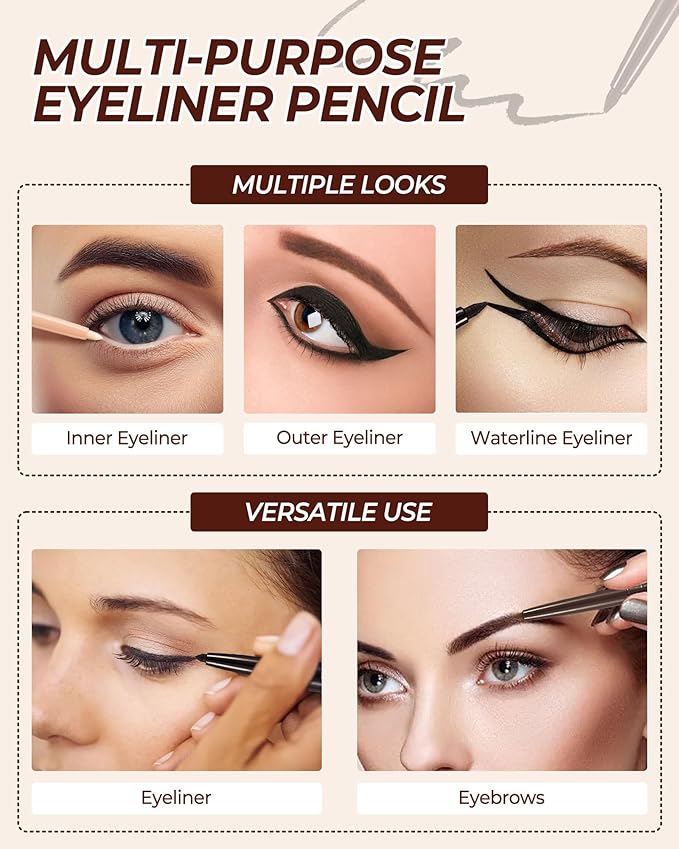 Black Eyeliner Pencil Retractable Gel Eye Liner Pencil Built in Sharpener Waterproof Smudge proof Waterline Eye Liner Pencils Smooth Creamy Texture With 1 Eyeliner Stencil Makeup Tool
